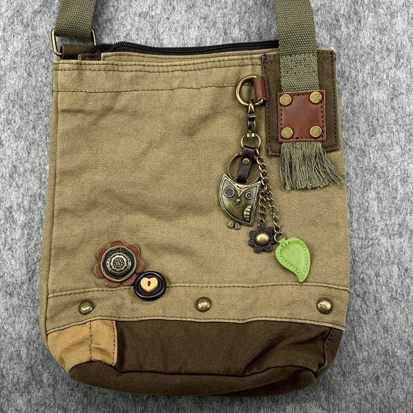 Chala Handbags - CHALA Patch Crossbody Shoulder Messenger Bag Purse Olive Khaki Owl Keychain